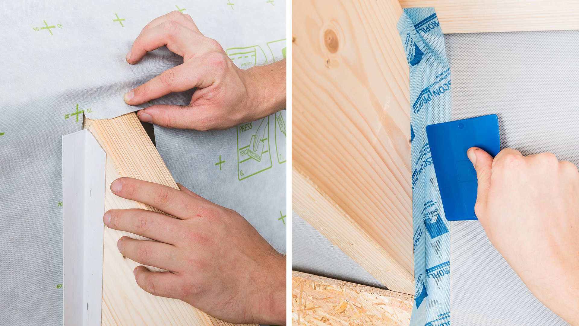 Folienanschluss im Eck fixieren