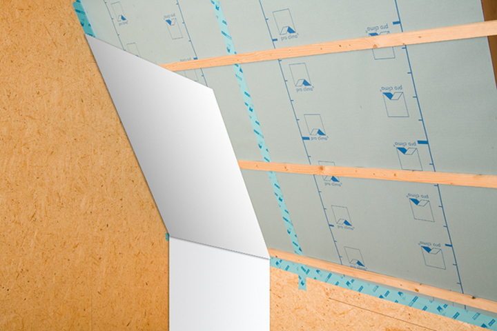 Fertige Luftdichtungsebene mit DB+ und Stützlattung